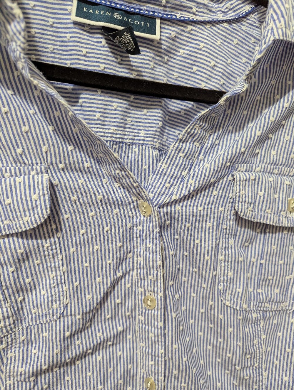 Karen Scott XL Blue Striped Short-Sleeve Button-Up Shirt - Picture 5 of 8
